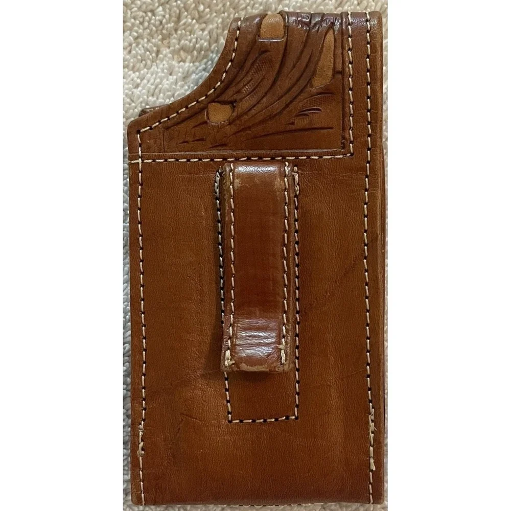 Vintage American West Tooled‎ Leather Belt Holster Pouch Waist Bag Western
